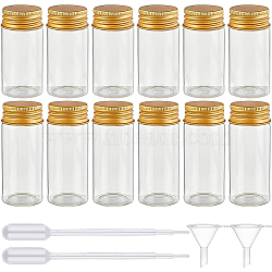 BENECREAT Round Glass Storage Containers for Cosmetic, Candles, Candies, with Aluminium Screw Top Lid, Plastic Funnel Hopper & Transfer Pipettes, Clear, 3x4.05cm, Capacity: 15ml(0.5 fl. oz), 6pcs(GLAA-BC0001-12A)