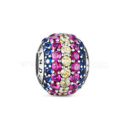 TINYSAND Rondelle 925 Sterling Silver European Beads, Large Hole Beads, with Cubic Zirconia, Colorful, 12.2x9.74mm, Hole: 4.28mm(TS-C-035)
