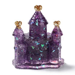 Resin Craft Display Decorations, with Natural Amethyst Chip, Glittered Castle Figurine, for Home Feng Shui Ornament, 75x65x30mm(DJEW-PW0021-36G)