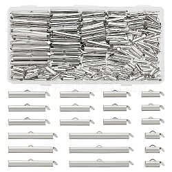 Elite 280Pcs 7 Styles Iron Slide On End Clasp Tubes, Slider End Caps, Platinum, 5.5~6x10~40x4mm, Hole: 1mm, 3~3.2mm Inner Diameter, 40pcs/style(IFIN-PH0002-13)