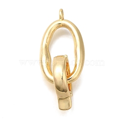 Brass Fold Over Clasps, Oval, Real 18K Gold Plated, 31mm, oval: 21.5x12x2.5mm, hole: 1.5mm, clasp: 14.5x11x3mm, hole: 1.5mm.(KK-K389-109G)