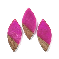 Resin & Wood Big Pendants, Leaf Charms, Fuchsia, 52.5x22x3.5mm, Hole: 2mm(WOOD-F015-12F)