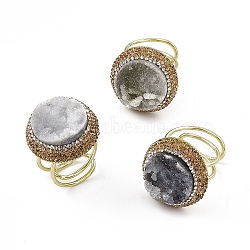 Natural Druzy Agate Cuff Ring with Rhinestone, Rack Plating Brass Wide Ring for Women, Cadmium Free & Lead Free, Golden, 8~12mm, Inner Diameter: 19mm(RJEW-D077-01G)