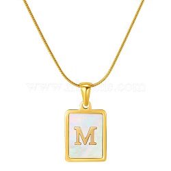 Stainless Steel Snake Bone Chain Alphabet Necklace with Shell Pendant, Letter M, Golden(WD3660-13)