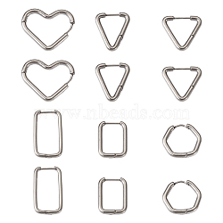 Pet 12Pcs 6 Style 303 Stainless Steel Hoop Earrings for Women, Hypoallergenic and Safe for Sensitive Ears, with 316 Surgical Stainless Steel Pin, Heart & Rectangle & Hexagon & Triangle & Rectangle, Stainless Steel Color, 17~25x15~26x2~2.5mm, Pin: 1mm, 2pcs/style(EJEW-MP0001-01)