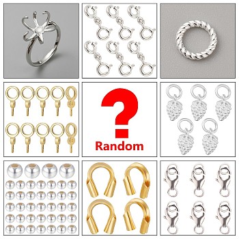 Lucky Bag, including Random Styles 925 Sterling Silver Pendant Bails, Beads, Clasps, Ring Settings, Linking Rings, Random Color, 10~105mm
