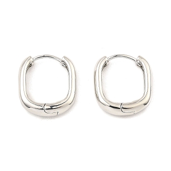 Brass Hoop Earrings, Oval, Platinum, 18x16x4mm