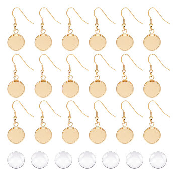 Blank Dome Dangle Earring Making Kit, Including 304 Stainless Steel Earring Hooks, Glass Cabochons, Golden, 48Pcs/box