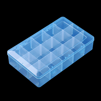 Plastic Bead Storage Containers, Adjustable Dividers Box, Removable 15 Compartments, Rectangle, Dodger Blue, 27.5x16.5x5.7cm
