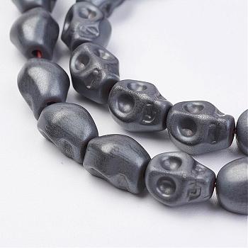 Non-magnetic Synthetic Hematite Beads Strands, Frosted, Skull, 10x8x7.5mm, Hole: 1mm, about 39pcs/strand, 15.55 inch