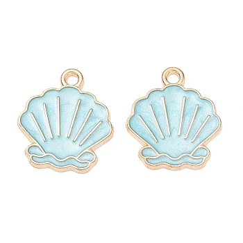 Alloy Enamel Pendants, Shell Shapes Charms, Golden, Light Sky Blue, 18x16x1mm, Hole: 1.6mm