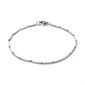 Unisex 201 Stainless Steel Bar Link Chain Bracelets, with Lobster Claw Clasps, Stainless Steel Color, 8-1/4 inch(21cm), 1.5mm