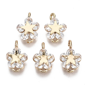Brass Micro Pave Cubic Zirconia Charms, Flower, Long-Lasting Plated, Light Gold, Clear, 11.5x8x3.5mm, Hole: 1.2mm