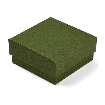 Cardboard Paper Jewelry Storage Boxes with Sponge, Gift Package Supplies, Square, Dark Olive Green, 7.5x7.5x3.4cm