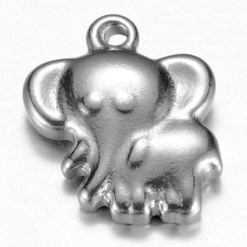 Tarnish Resistant 304 Stainless Steel Charms, Elephant, Stainless Steel Color, 14x12x3.5mm, Hole: 1mm