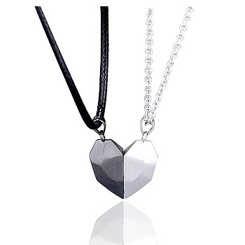 Valentine's Day Stainless Steel Magnetic Heart-shaped Couples Necklace Set with Peach Heart Pendant, Gunmetal & Stainless Steel Color