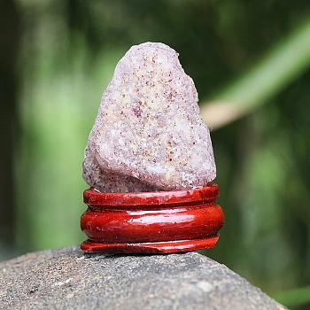 Raw Rough Nuggets Natural Strawberry Quartz Rock Mineral, with Wood Base, for Home Desktop Decoration, 45x25mm