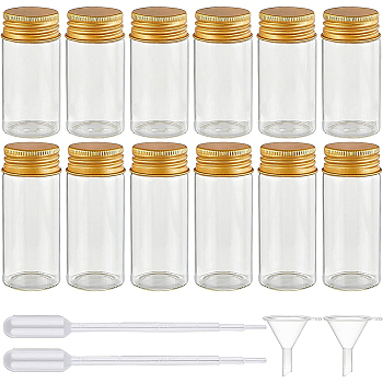 BENECREAT Round Glass Storage Containers for Cosmetic, Candles, Candies, with Aluminium Screw Top Lid, Plastic Funnel Hopper & Transfer Pipettes, Clear, 3x4.05cm, Capacity: 15ml(0.5 fl. oz), 6pcs