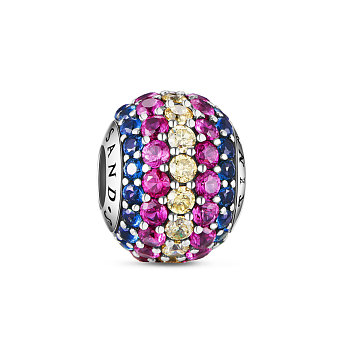 TINYSAND Rondelle 925 Sterling Silver European Beads, Large Hole Beads, with Cubic Zirconia, Colorful, 12.2x9.74mm, Hole: 4.28mm