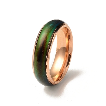 Mood Ring, Temperature Change Color Emotion Feeling 201 Stainless Steel Plain Band Ring for Women, Rose Gold, Inner Diameter: 17mm