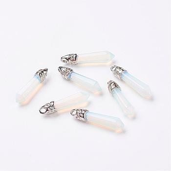 Opalite Pointed Pendants, with Platinum Tone Alloy Findings, Bullet, 33~40x8~9x8~9mm, Hole: 3x4mm