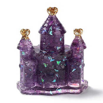 Natural Amethyst Chip & Resin Craft Display Decorations, Glittered Castle Figurine, for Home Feng Shui Ornament, 75x65x30mm