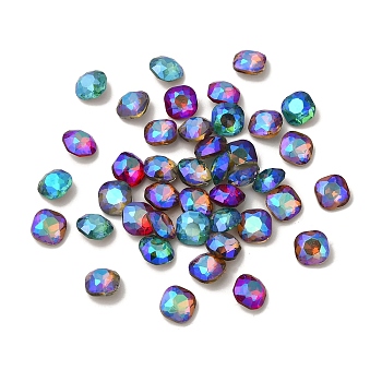 Glass Rhinestone Cabochons, Pointed Back & Back Plated, Faceted, Square, Mixed Color, 6x6x3mm