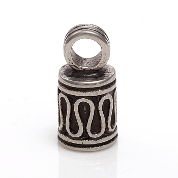 304 Stainless Steel Cord Ends, End Caps Glue in Barrel End Caps, Cord Finding for Kumihimo Jewelry Making, Antique Silver, 17x8.5mm, Hole: 4mm, Inner Diameter: 5mm