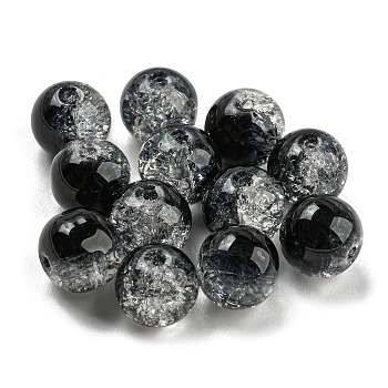 Transparent Spray Painting Crackle Glass Beads, Round, Black, 10mm, Hole: 1.6mm, 200pcs/bag