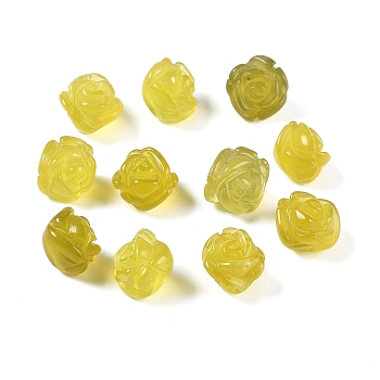 Natural Olive Jade Carved Beads, Top Drilled, Flower, 10.5x10x8mm, Hole: 0.9mm