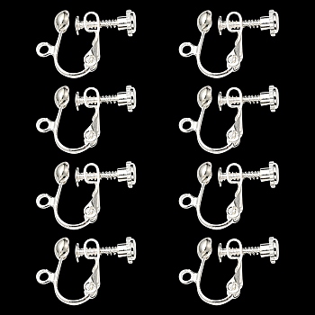 Rack Plated Brass Screw Clip-on Earring Findings, Spiral Ear Clip, Silver, 13x17x4.5mm, Hole: 1.6mm