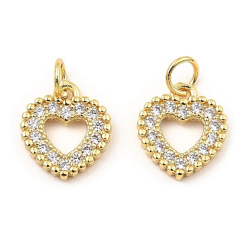 Rack Plating Brass Micro Pave Clear Cubic Zirconia Pendants, Heart, Real 16K Gold Plated, 12x11x2mm