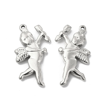 Non-Tarnish 304 Stainless Steel Pendants, Cupid Charm, Stainless Steel Color, 29x17x4mm, Hole: 1.2mm