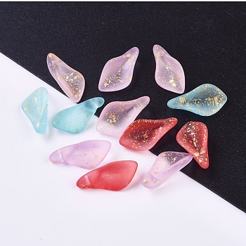 Frosted Glass Pendants, with Glitter Powder, Petal, Mixed Color, 17.5x8.5x4.5mm, Hole: 1mm