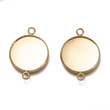 304 Stainless Steel Cabochon Connector Settings, Plain Edge Bezel Cups, Flat Round, Real 18K Gold Plated, Tray: 18mm, 27.5x20x2mm, Hole: 2.3~3mm