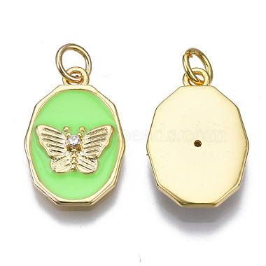 Real 16K Gold Plated Pale Green Butterfly Brass+Cubic Zirconia+Enamel Pendants