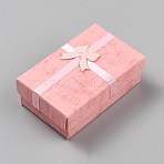 Marble Printed Cardboard Jewelry Set Storage Boxes, Rectangle with Bowknot, Pink, 8.15x5.05x2.85cm(CON-TAC0020-02A)
