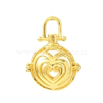Brass Cage Pendants, Round with Heart Charms, Rack Plating, Golden, 31.5x23x18mm, Hole: 6x5mm(KK-CBA8ACD-01G-C)