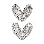 Rack Plating Heart Brass Stud Earrings, with Clear Cubic Zirconia, Cadmium Free & Lead Free, Long-Lasting Plated, Platinum, 19x16mm(EJEW-N055-37P-RS)