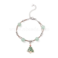 Christmas Tree Enamel Charm Bracelet with Natural Green Aventurine Beaded, Gemstone Jewelry for Women, Green, 7-3/8 inch(18.7cm)(BJEW-TA00120-01)