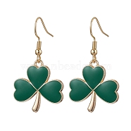 Alloy Enamel Dangle Earrings, with 304 Stainless Steel Earring Hooks, Clover, Green, 39x22mm(EJEW-JE06197)