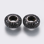 Brass Micro Pave Cubic Zirconia Beads, Rondelle, Black, Gunmetal, 11.5x5mm, Hole: 5mm(ZIRC-G132-12B)