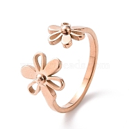 Ion Plating(IP) 304 Stainless Steel Flower Open Cuff Ring for Women, Rose Gold, US Size 6~9 1/4(16.5~19.1mm)(RJEW-D120-07RG)