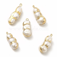 Baroque Natural Keshi Pearl Pendants, Gourd Charms, with Brass Loops, Light Gold, 24~30x9~11x8~11mm, Hole: 1.6mm(PEAR-P004-14KCG)