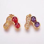 Brass Micro Pave Cubic Zirconia Pendants, with Glass, Peanut, Mixed Color, 18x7.5x9mm, Hole: 4mm(ZIRC-E112-33)