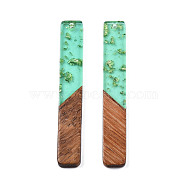 Transparent Resin & Walnut Wood Big Pendants, with Gold Foil, Rectangle Charm, Turquoise, 51.5x7.5x3mm, Hole: 1.8mm(RESI-N025-034-A02)