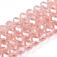 Electroplate Glass Beads Strands, AB Color Plated, Faceted, Rondelle, Light Salmon, 8x6mm, Hole: 1mm, about 63~65pcs/strand, 39~40cm(EGLA-A034-T8mm-B31)