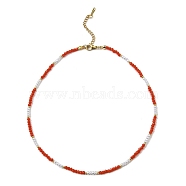 Glass Beaded Necklaces, Orange Red, 18.66 inch(47.4cm)(NJEW-P297-01G-03)