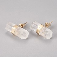 Natural Quartz Crystal Stud Earrings, with Brass Findings, Pillar, Golden, 7~8x21~22mm, Pin: 0.8mm(EJEW-I212-F-02G)