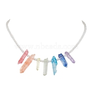 Dyed Natural Crackle Quartz Crystal Bullet Bib Necklaces, with Shell Pearl Beaded, Colorful, 16.14 inch(410mm)(NJEW-JN04619)